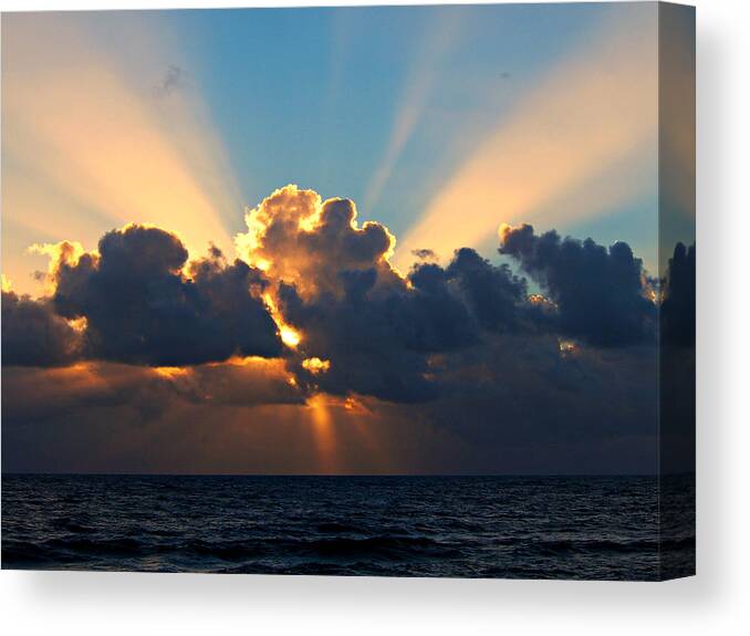 Sunrise Canvas Print featuring the photograph Sunrise through Clouds by Jim Rabenstine