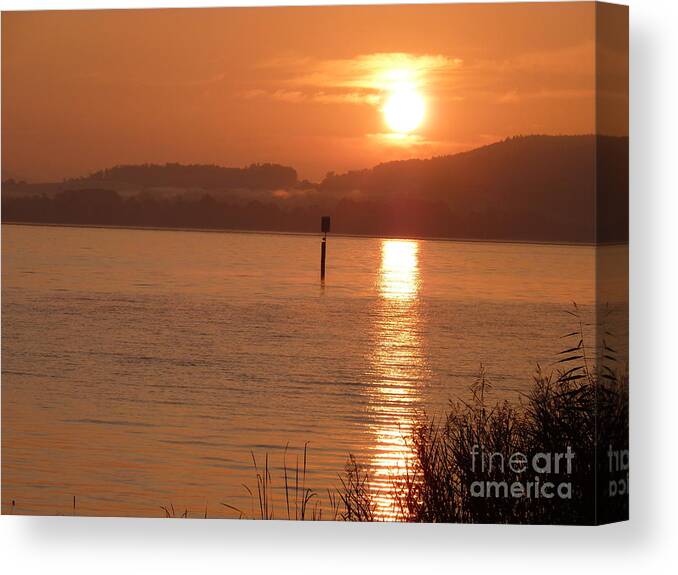 Lake Constance Canvas Print featuring the photograph Sunset on the lake by Eva-Maria Di Bella