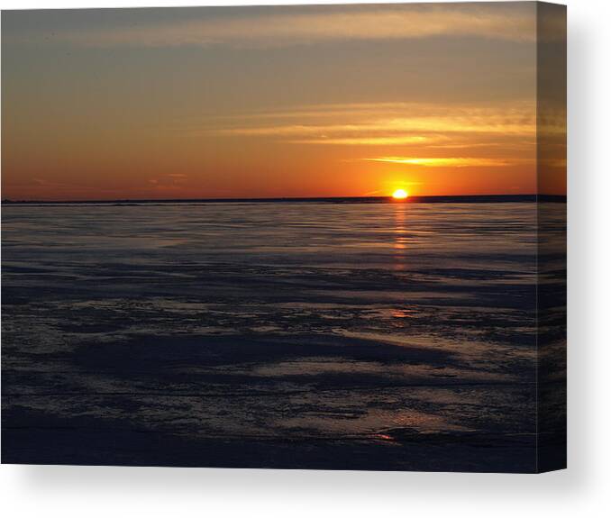 Lake Canvas Print featuring the photograph Sunset Over a Frozen Lake Erie - 3 by Jeffrey Peterson