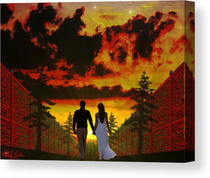 Walkers Canvas Print featuring the painting Sunset Stroll by Michael Rucker