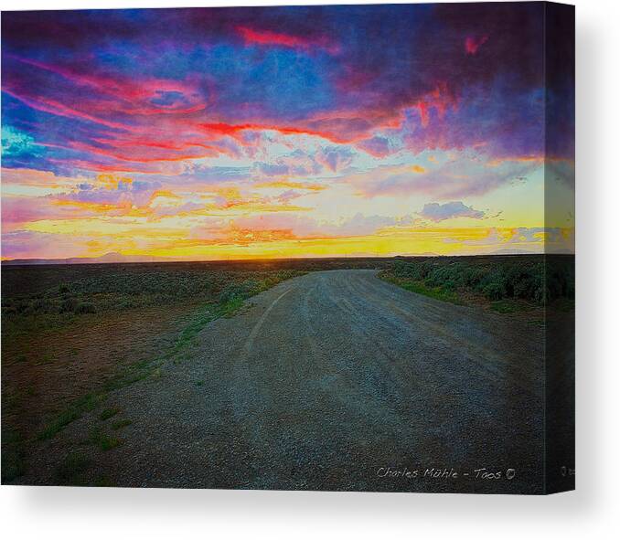  Taos Canvas Print featuring the photograph Taos sunset on rice paper by Charles Muhle