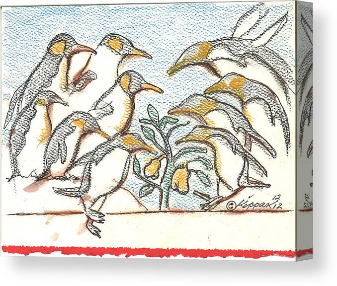  The Twelve Days Of Christmas-the Birds Canvas Print featuring the drawing Ten Lords A Leaping by Kippax Williams