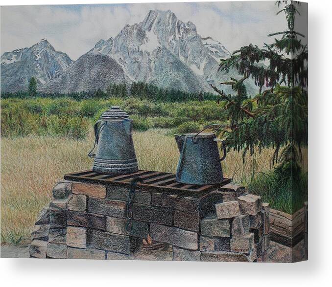 Grand Teton National Park Canvas Print featuring the drawing Teton Cook Site by Scott Kingery