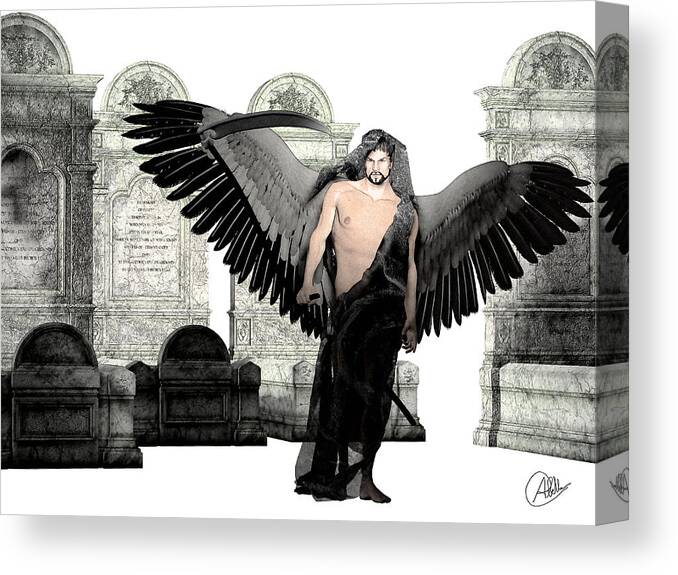 Thanatos Canvas Print featuring the digital art Thanatos God of Death by Quim Abella