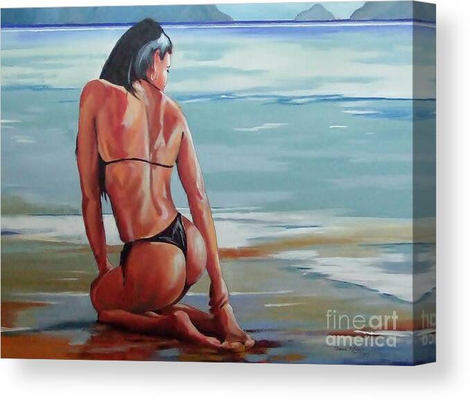 Figure Canvas Print featuring the painting The Beach by Terence R Rogers