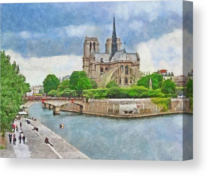 Notre Dame Canvas Print featuring the digital art The Cathedral of Notre Dame by Digital Photographic Arts