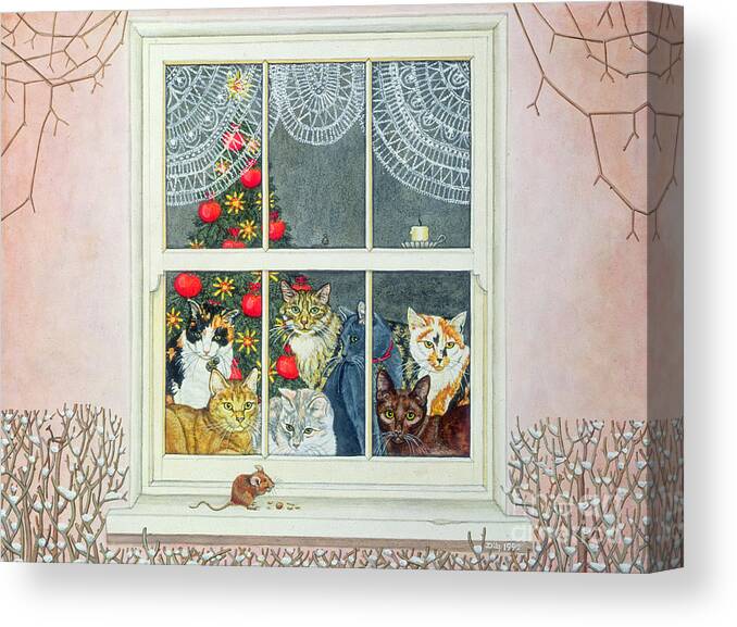 Xmas Canvas Print featuring the painting The Christmas Mouse by Ditz