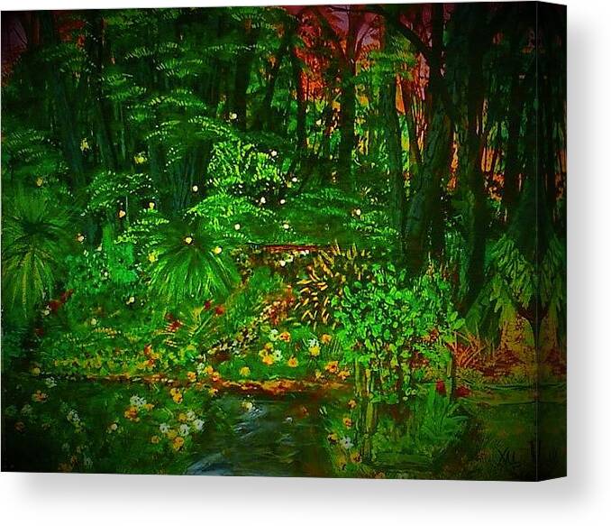 Sunset Canvas Print featuring the painting The Jungle of Pennsylvania by Alexandria Weaselwise Busen