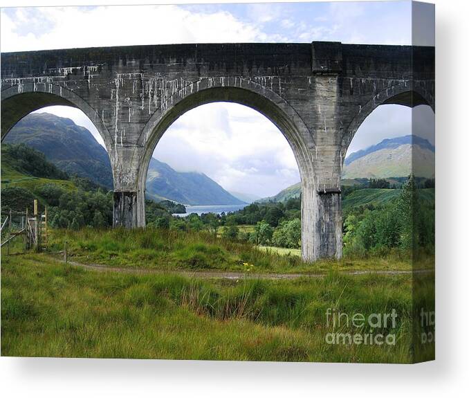 Scottish Highlands Canvas Print featuring the photograph The Loch and The Viaduct by Denise Railey
