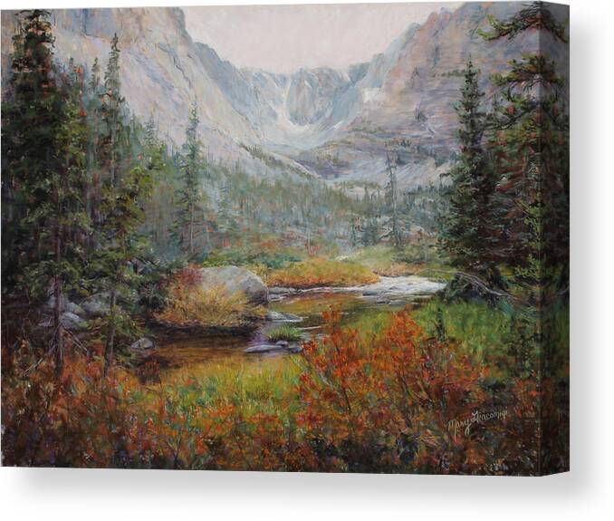 Mountains Canvas Print featuring the painting The Loch by Mary Giacomini