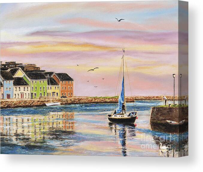 Galway Canvas Print featuring the painting The Long Walk- evening sky by Vanda Luddy