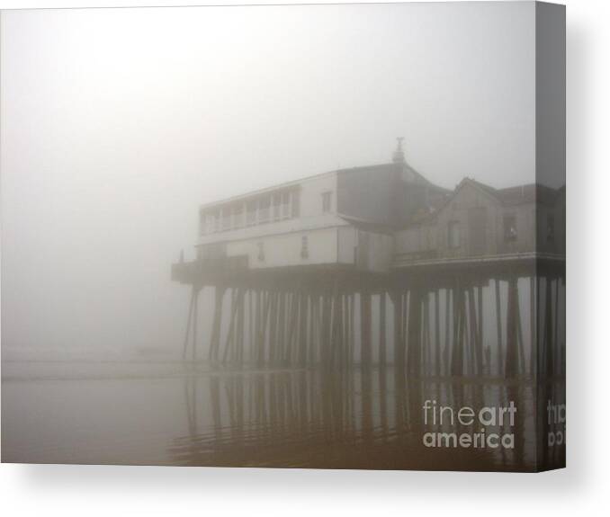 Seascape Canvas Print featuring the photograph The Pier on a Foggy Day by Cristina Stefan