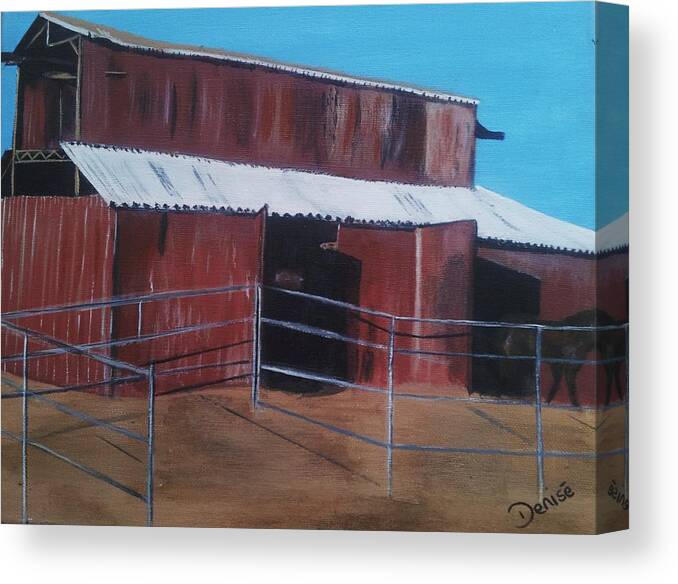 Red Canvas Print featuring the painting The Red Barn by Denise Hills