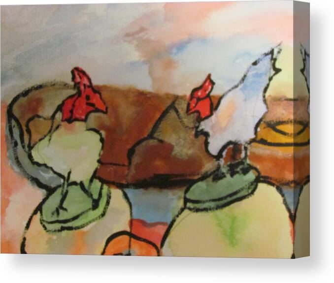 Roosters Canvas Print featuring the painting The Roosters by Shea Holliman