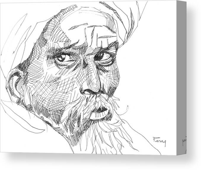  Canvas Print featuring the drawing The villager by Parag Pendharkar