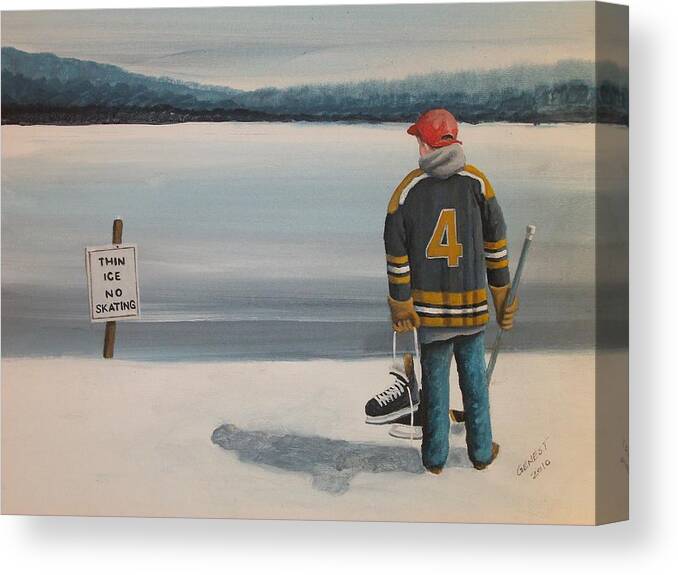 Bobby Orr Canvas Print featuring the painting Thin Ice - Bobby by Ron Genest