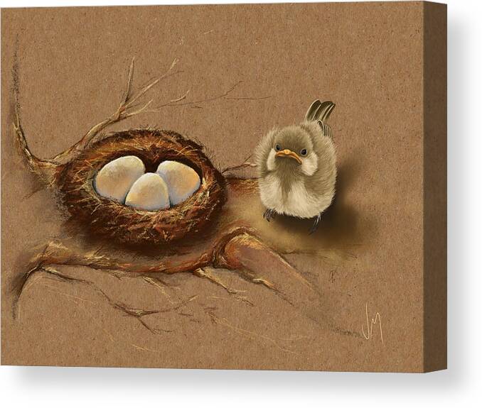 Bird Canvas Print featuring the painting This is my nest? by Veronica Minozzi