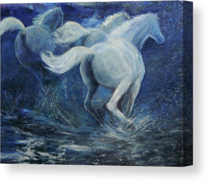 Animals Canvas Print featuring the painting Three running horses by Sylva Zalmanson