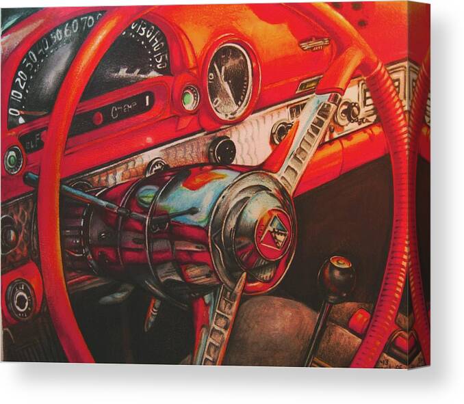 Color Pencil Canvas Print featuring the drawing Thunderbird Red by Kathleen Bischoff
