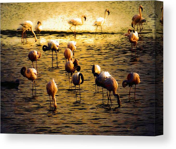 Flamingoes Canvas Print featuring the mixed media Timeless Peace by Ernestine Manowarda