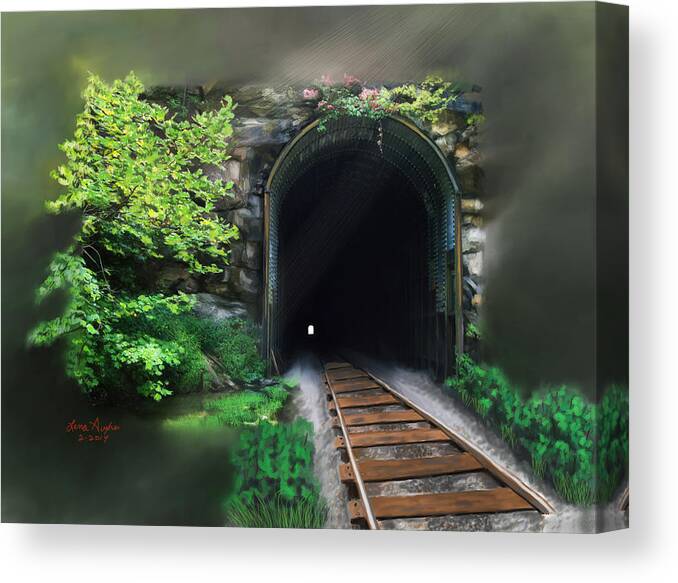 Tiptop Canvas Print featuring the digital art Tiptop Train Tunnel by Lena Auxier