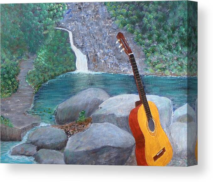 Toro Negro Rain Forest Canvas Print featuring the painting Toro Negro Guitar by Tony Rodriguez