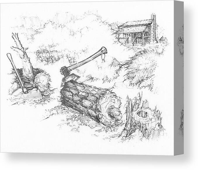 Woodcutter's Revival Canvas Print featuring the drawing Trail Divides by Scott and Dixie Wiley