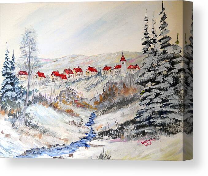 Winter Canvas Print featuring the painting Transylvanian Village in Winter by Dorothy Maier