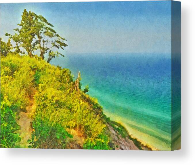 Sleeping Bear Dunes National Lakeshore Canvas Print featuring the digital art Tree on a Bluff by Digital Photographic Arts