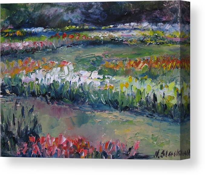 Tulips Canvas Print featuring the painting Tulips in Bloom Botanic Gardens by Niamh Slack