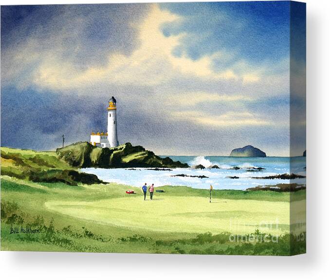 #faatoppicks Canvas Print featuring the painting Turnberry Golf Course Scotland 10th Green by Bill Holkham