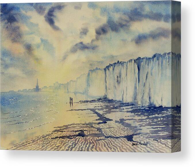 Landscape Canvas Print featuring the painting Twilight Stroll on Bridlington Beach by Glenn Marshall