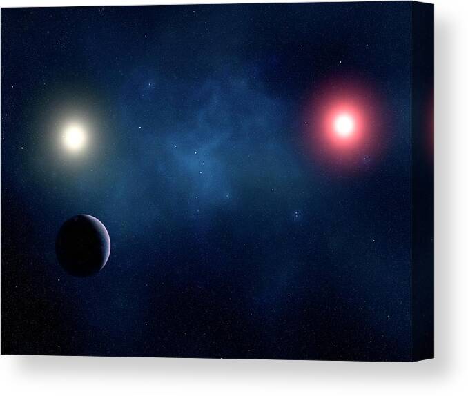 Black Background Canvas Print featuring the digital art Twin Star System, Artwork by Sciepro