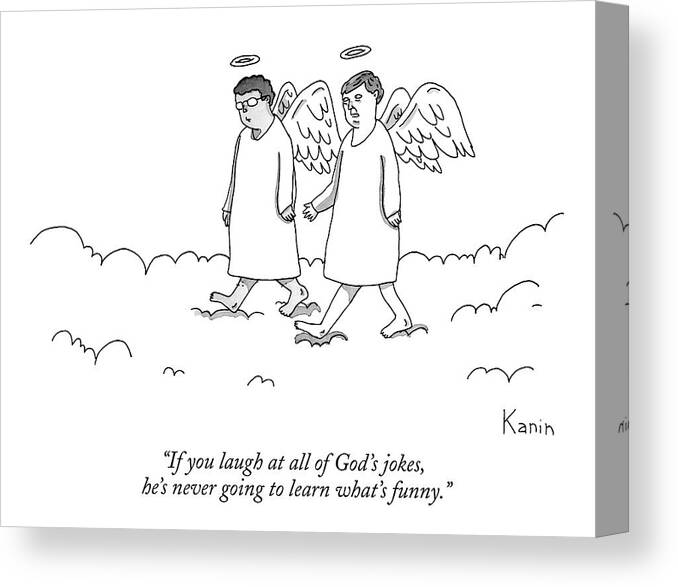 Angels Canvas Print featuring the drawing Two Angels Speak Walking In Heaven by Zachary Kanin