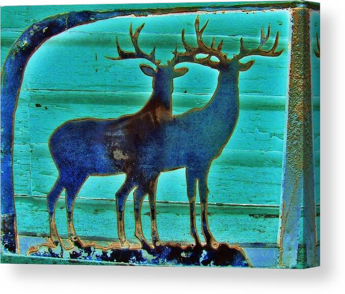 Dear Canvas Print featuring the pyrography Two Bucks by Larry Campbell