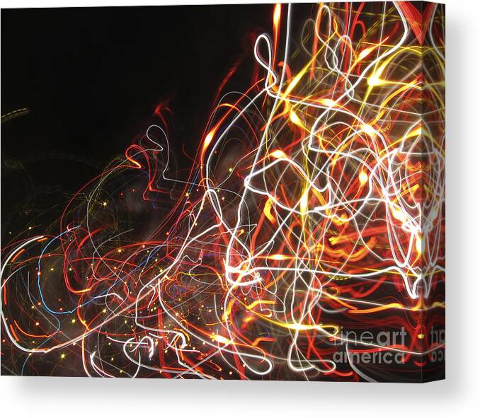 Fire Trucks Night Lights Intersection Canvas Print featuring the photograph Two Fire Trucks Roar through an Intersection by Gerald Grow