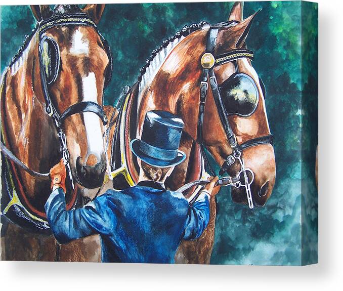 Draft Canvas Print featuring the painting Two in Hand by Kathy Laughlin