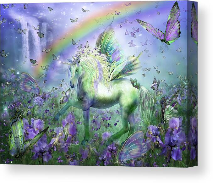 Unicorn Canvas Print featuring the mixed media Unicorn Of The Butterflies by Carol Cavalaris