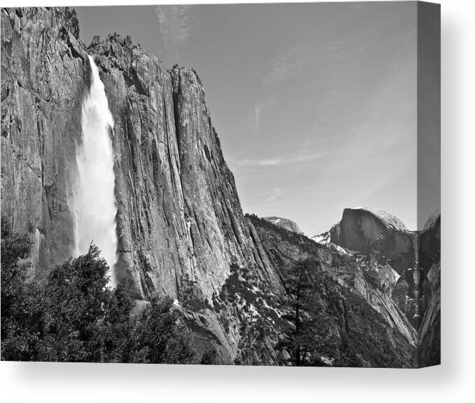 Yosemite National Park Canvas Print featuring the photograph Upper Yosemite Fall with Half Dome by Shane Kelly