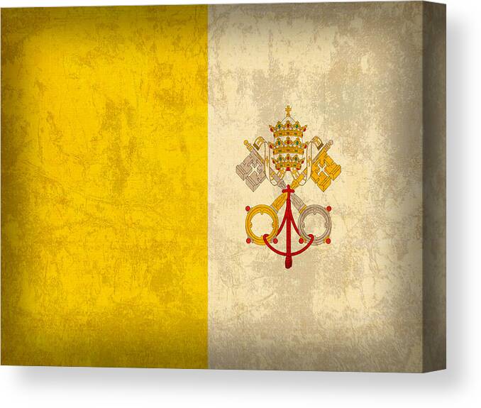 Vatican Canvas Print featuring the mixed media Vatican City Flag Vintage Distressed Finish by Design Turnpike