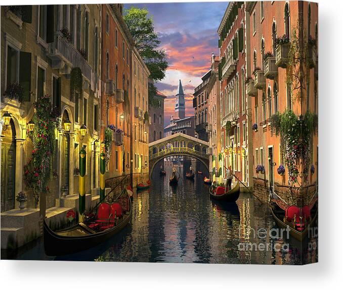 Venice Canvas Print featuring the digital art Venice at Dusk by MGL Meiklejohn Graphics Licensing