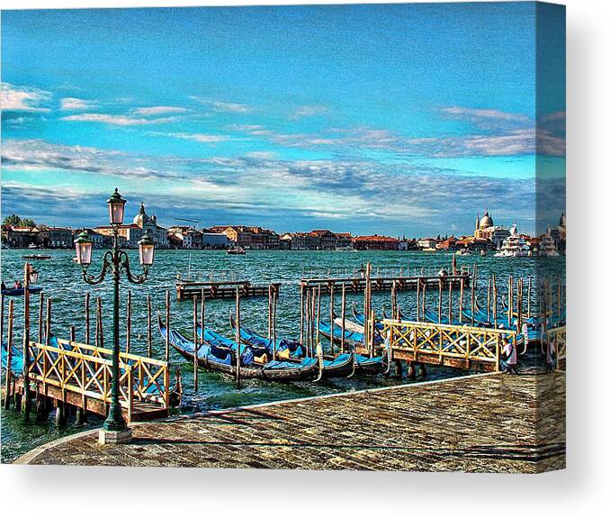 Italy Canvas Print featuring the photograph Venice Gondolas on the Grand Canal by Kathy Churchman