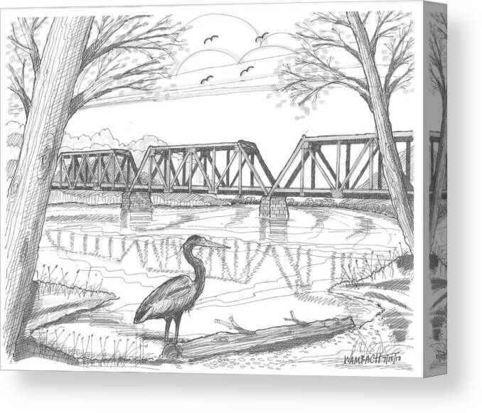 Vermont Railroad Canvas Print featuring the drawing Vermont Railroad on Connecticut River by Richard Wambach
