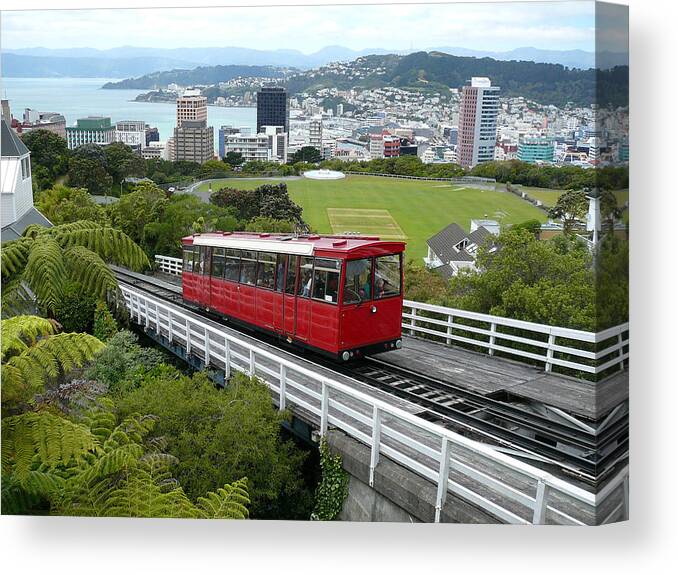Scenics Canvas Print featuring the photograph View of a trolley in Wellington, New Zealand by Poppycocks