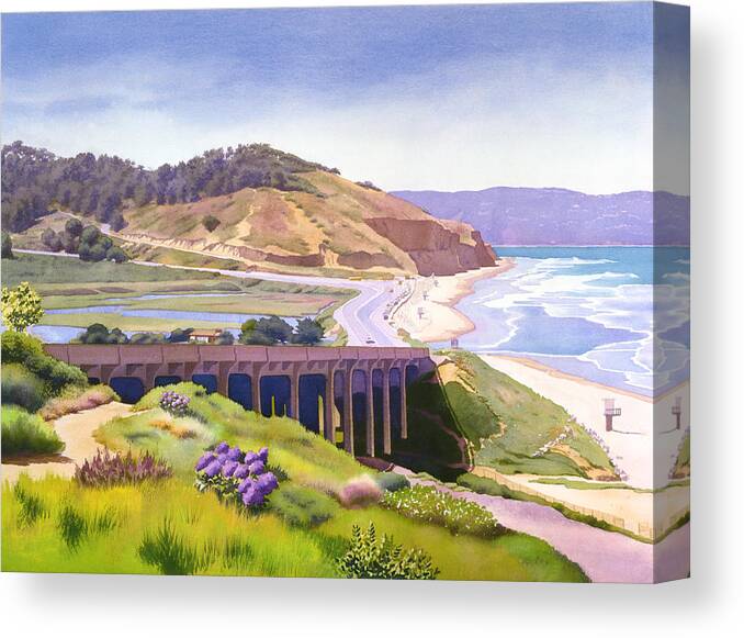 Landscape Canvas Print featuring the painting View of Torrey Pines by Mary Helmreich