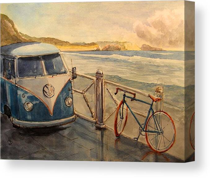 Volkswagen Canvas Print featuring the painting VW Westfalia surfer by Juan Bosco