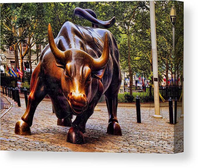 Wall Street Canvas Print featuring the photograph Wall Street Bull by David Smith