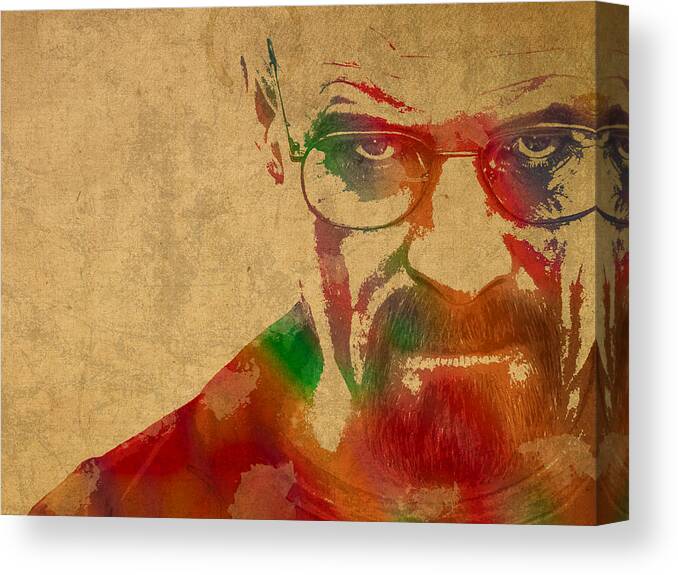 Walter White Breaking Bad Watercolor Portrait On Worn Distressed