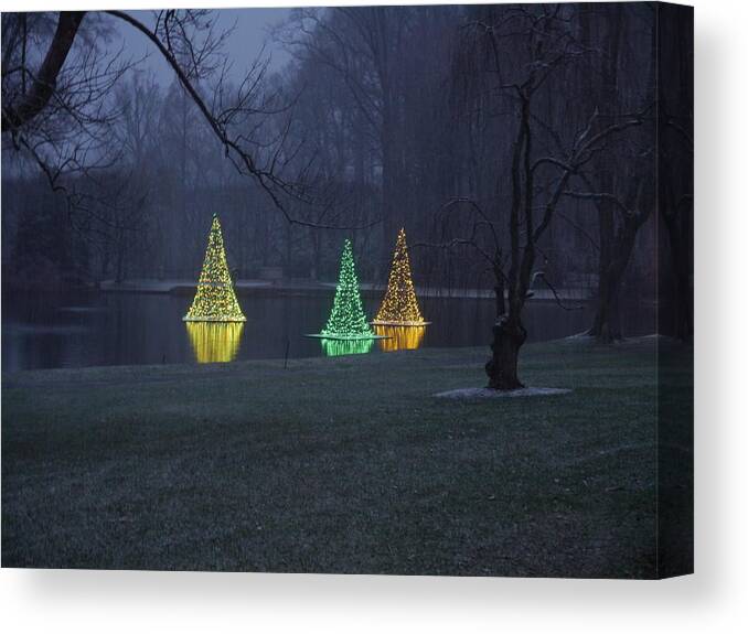 Gardens Canvas Print featuring the photograph Water Xmas Lights by Richard Reeve