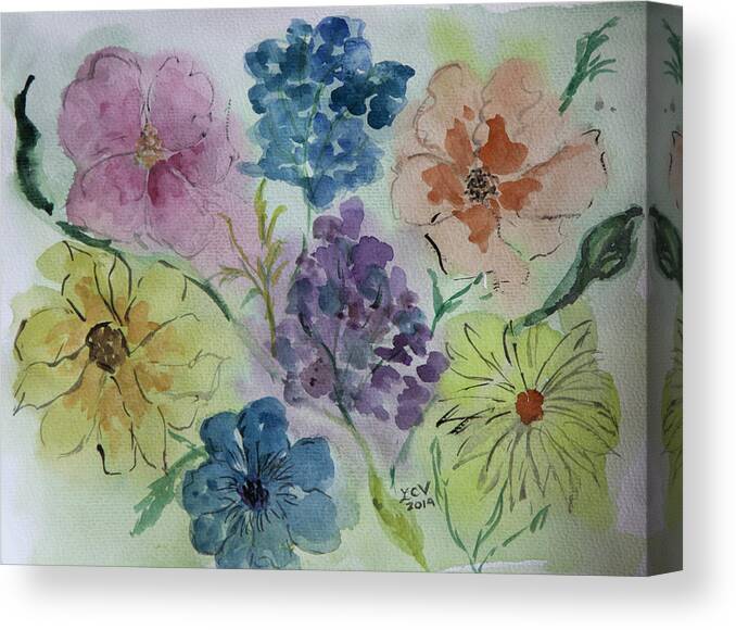 Water Color Flowers Canvas Print featuring the painting Pastel Flowers by Lucille Valentino